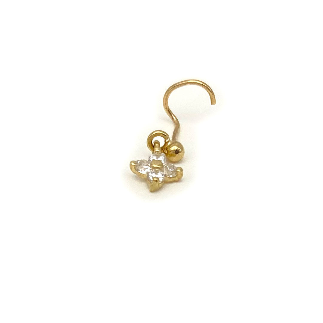 14k CZ Hanging Flower Nose Screw Stud